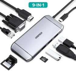 Док станція USB-C 9-в-1 (HDMI/VGA/картридер/LAN/USB-A), алюміній Choetech HUB-M15-GY - Картинка 2