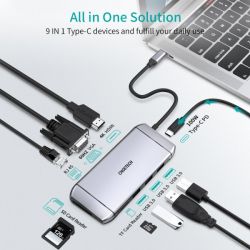   USB-C 9--1 (HDMI/VGA//LAN/USB-A),  Choetech HUB-M15-GY -  3
