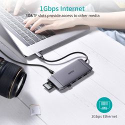   USB-C 9--1 (HDMI/VGA//LAN/USB-A),  Choetech HUB-M15-GY -  8