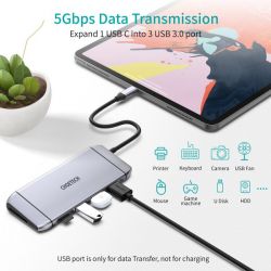Док станція USB-C 9-в-1 (HDMI/VGA/картридер/LAN/USB-A), алюміній Choetech HUB-M15-GY - Картинка 9