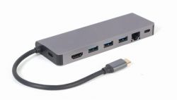 Док станція USB-C 5-в-1 (хаб/HDMI/PD / Кард рідер / LAN), сірий Cablexpert A-CM-COMBO5-05 - Картинка 2