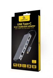 Док станція USB-C 5-в-1 (хаб/HDMI/PD / Кард рідер / LAN), сірий Cablexpert A-CM-COMBO5-05 - Картинка 5