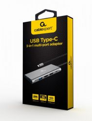 Док станція USB-C 3-в-1 (Хаб/HDMI/PD), сірий Cablexpert A-CM-COMBO3-03 - Картинка 3