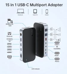   USB-C 15--1 (HDMI / PD /  / LAN / USB-A / USB-C ),  Choetech HUB-M52-GY -  5