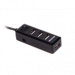 Хаб USB 2.0 Type-A на 4 порти, 5V1A зарядка в комплекті, пластик, чорний Maxxter HU2A-4P-AC-03 - Картинка 2