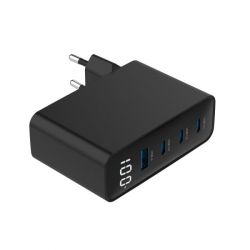 Мережевий ЗП, 1xUSB-A (QC3.0 30W)+3xType-C (PD 100W), чорний Gembird TA-UC-PDQC100LCD-01-BK - Картинка 2