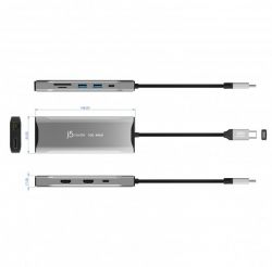 Мультиадаптер USB-C 10Gbps, 9-в-1 (хаб/HDMI/DP/PD/LAN/картридер), сірий J5create JCD397-N - Картинка 5