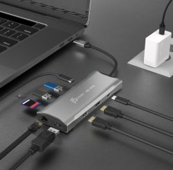 Мультиадаптер USB-C 10Gbps, 9-в-1 (хаб/HDMI/DP/PD/LAN/картридер), сірий J5create JCD397-N - Картинка 6