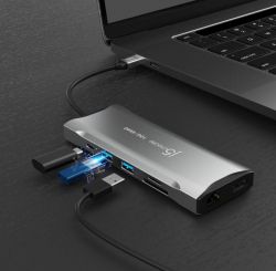 Мультиадаптер USB-C 10Gbps, 9-в-1 (хаб/HDMI/DP/PD/LAN/картридер), сірий J5create JCD397-N - Картинка 8