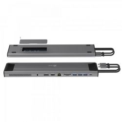 Док станція USB-C 10Gbps, 12-в-1 (слот M2 NVMe/хаб/HDMI/DP/PD/картридер/LAN), сірий J5create JCD552-N - Картинка 2