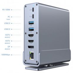 Док станція USB-C 15-в-1 (USB-хаб + HDMI/DP/PD/картридер/LAN/3.5-мм аудіо), сірий Cablexpert A-CF-COMBO15-01 - Картинка 7