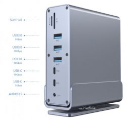 Док станція USB-C 15-в-1 (USB-хаб + HDMI/DP/PD/картридер/LAN/3.5-мм аудіо), сірий Cablexpert A-CF-COMBO15-01 - Картинка 8