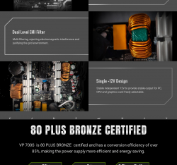 GAMEMAX Блок живлення 700W, 80+ Bronze, fan 120mm PCIe 5. 1 & ATX3.1, Native 12V-2x6 OPP/OVP/UVP/OCP/SCP/OT VP 700S BK - Картинка 14