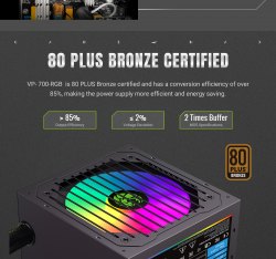 GAMEMAX Блок живлення 700W, 80+ Bronze, fan 120mm PCIe 5. 1 & ATX3.1, Native 12V-2x6 OPP/OVP/UVP/OCP/SCP/OT VP 700S BK-RGB - Картинка 15
