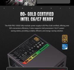 GAMEMAX Блок живлення ATX 3.1 & PCIe5.1_ 1050W, 80+ Gold,R GB Smart fan 140mm,fully modular ,Japanese 105°C RGB PRO 1050G - Картинка 13