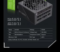 GAMEMAX Блок живлення ATX 1250W, 80+ Platinum ,fan 135mm,f ully modular OTP, OCP, SCP, OVP, UVP, OPP GX-1250 PRO BK(ATX3.1PCIe5.1) - Картинка 37