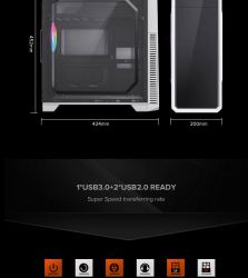GAMEMAX Корпус Tower ATX без блока живлення, акріл o-ATX, DTX,Mini-ITX, 1*usb 3.0 + 2* usb 2.0 G561E-WH - Картинка 13