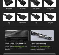 GAMEMAX Блок живлення ATX 3.1 & PCIe5.1_ 1050W, 80+ Gold,R GB Smart fan 140mm,fully modular ,Japanese 105°C RGB PRO 1050G - Картинка 22