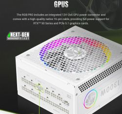 GAMEMAX Блок живлення ATX 3.1 & PCIe5.1_ 1300W, 80+ Plati num,RGB Smart fan 140mm,fully modular ,Japanese 1 RGB PRO 1300P WH - Картинка 17