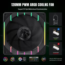 GAMEMAX ����� ��� ������� 120�� 3pin AURA (M/F)&4pin PWM A ir Flow66.89 CFM Static Air Pressure2.62mm - H2ONo Tornado T12 ARGB - �������� 4