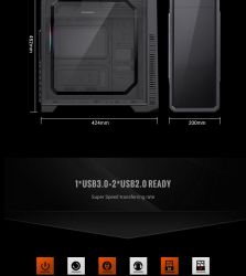GAMEMAX Корпус Tower ATX без блока живлення, акріл icro-ATX, DTX,Mini-ITX, 1*usb 3.0 + 2* usb 2.0 G561E-BK - Картинка 14