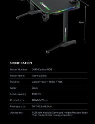 Геймерський стіл GAMEMAX D140 Carbon-RGB - Картинка 16
