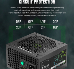 GAMEMAX Блок живлення 600W, 80+ Bronze, fan 120mm PCIe 5. 1 & ATX3.1, Native 12V-2x6 OPP/OVP/UVP/OCP/SCP/OT VP 600S BK - Картинка 21
