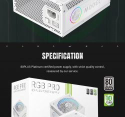 GAMEMAX Блок живлення ATX 3.1 & PCIe5.1_ 1300W, 80+ Plati num,RGB Smart fan 140mm,fully modular ,Japanese 1 RGB PRO 1300P WH - Картинка 23