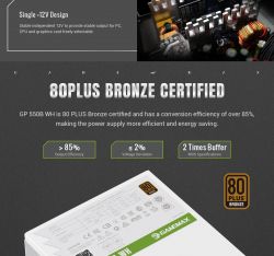 GAMEMAX Блок живлення ATX 550W, 80+ Bronze, 140mm Ultra Si lent Fan OVP / UVP/ SIP / OCP/ OLP/ OPP/ SCP GP 550B WH - Картинка 18