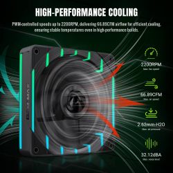 GAMEMAX ����� ��� ������� 120��  3pin AURA (M/F)&4pin PWM  Air Flow66.89 CFM Static Air Pressure2.62mm - H2ON Tornado T12 ARGB-R - �������� 5