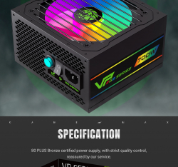 GAMEMAX Блок живлення 700W, 80+ Bronze, fan 120mm PCIe 5. 1 & ATX3.1, Native 12V-2x6 OPP/OVP/UVP/OCP/SCP/OT VP 700S BK-RGB - Картинка 24