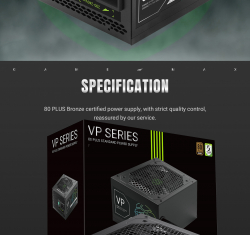 GAMEMAX Блок живлення 600W, 80+ Bronze, fan 120mm PCIe 5. 1 & ATX3.1, Native 12V-2x6 OPP/OVP/UVP/OCP/SCP/OT VP 600S BK - Картинка 22