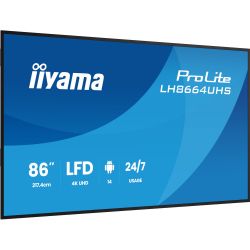 IIYAMA 85.6" 16:9 IPS �� ������, 3840�2160, 24/7, 450 �� /�2, �� Android 14,  2xHDMI 2.0/1xUSB C/2xUSB 2.0, LH8664UHS-B3AG - �������� 3