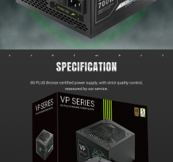 GAMEMAX Блок живлення 700W, 80+ Bronze, fan 120mm PCIe 5. 1 & ATX3.1, Native 12V-2x6 OPP/OVP/UVP/OCP/SCP/OT VP 700S BK - Картинка 23
