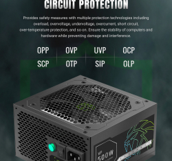 GAMEMAX Блок живлення 500W, 80+ Bronze, fan 120mm ATX3.1 OPP/OVP/UVP/OCP/SCP/OTP/SIP/OLP VP 500S BK - Картинка 20
