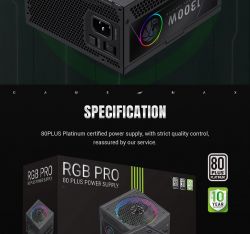 GAMEMAX Блок живлення ATX 3.1 & PCIe5.1_ 1300W, 80+ Platin um,RGB Smart fan 140mm,fully modular ,Japanese 10 RGB PRO 1300P - Картинка 26