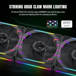 GAMEMAX ����� ��� ������� 120��  3pin AURA (M/F)&4pin PWM  Air Flow66.89 CFM Static Air Pressure2.62mm - H2ON Tornado T12 ARGB-R - �������� 3