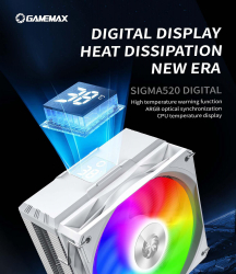 GAMEMAX ����������� ����� Intel/AMD,TDP 220W,Intel LGA: 1366/115X/1200/1700/1851;AMD:AM4/AM5 Sigma 520 Digital WH - �������� 11
