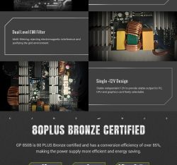 GAMEMAX Блок живлення ATX 850W, 80+ Bronze, 140mm Ultra Si lent Fan OVP / UVP/ SIP / OCP/ OLP/ OPP/ SCP GP 850B - Картинка 12