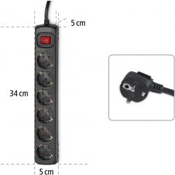 Удлинитель-фильтр сетевой Hama 6xТип F, 3x1.5мм кв, 16A, 5м, чёрный 00137266 - Картинка 3