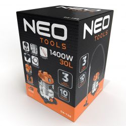 Neo Tools Профессиональный пылесос, 1400Вт, 18 кПа, контейнер 30л, HEPA, колеса, 5.92кг 04-738 - Картинка 26
