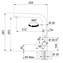 Змішувач для кухні Franke Lina L Clear Water 2.0, довж.виливу - 254 мм, поворотний, 1 важіль , хром 120.0730.779 - Картинка 9
