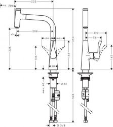 Змішувач для кухні Hansgrohe Metris Select, довж.виливу - 222мм, поворотний, витяжний, важіль + кнопка, хром 14857000 - Картинка 3