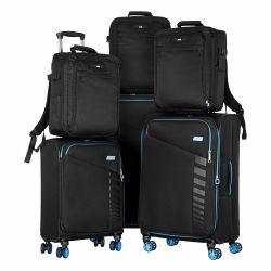 Набор чемоданов 2E, Trek, (L+M+S), TSA, 4 колеса, + 3 рюкзака Cabin (2E-BPET-CABIN-BK), полиестр, черный 2E-SPE-TREK-SET6-BK - Картинка 1