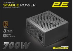   2E GAMING Stable Power Pro ATX3.1 GEN5.0  (700W), >85%, 80+ Bronze, 120, 1xMB 24pin(20+4), 2xCPU 8pin(4+4), 3xMolex, 6xSATA, 4xPCIe 8pin(6+2), 1xPCIe GEN5 16pin 2E-ST700BRII-120