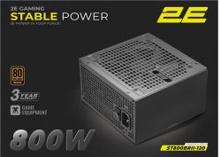 ���� ������� 2E GAMING Stable Power Pro ATX3.1 GEN5.0  (800W), >85%, 80+ Bronze, 120��, 1xMB 24pin(20+4), 2xCPU 8pin(4+4), 3xMolex, 6xSATA, 4xPCIe 8pin(6+2), 1xPCIe GEN5 16pin 2E-ST800BRII-120