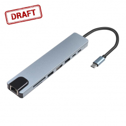 ��� 2E USB-� > USB-A 2.0/USB-A 3.0/2xUSB-C PD/HDMI/microSD/SD/Ethernet, 0.13�, ���� 2E-W2681