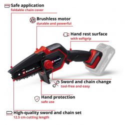 Пила цепная аккумуляторная Einhell GE-PS 18/15 Li BL Kit, PXC 18В, 1х2.5А·час, бесщеточная, шина 158мм, рез 125мм, 4.8м/с, 1.1кг 4600040K - Картинка 5