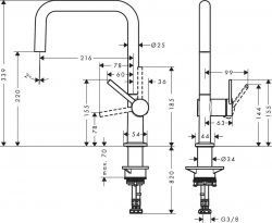 Смеситель для кухни Hansgrohe Talis M54, дл.излива - 216мм, поворотный, 1 рычаг, KMU220, хром 72806000 - Картинка 4