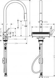 Змішувач для кухні Hansgrohe Aquno Select M81, довж.виливу - 220мм, поворотний, витяжний, 1 важіль, чорний матовий 73837670 - Картинка 3